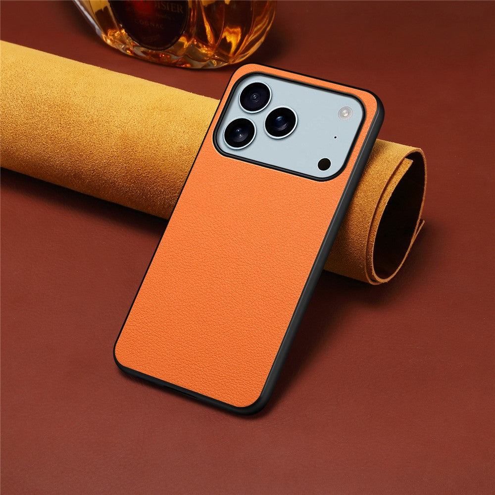 For iPhone 17 Pro Max Case Calf Texture Leather + PC + TPU Phone Cover - Orange