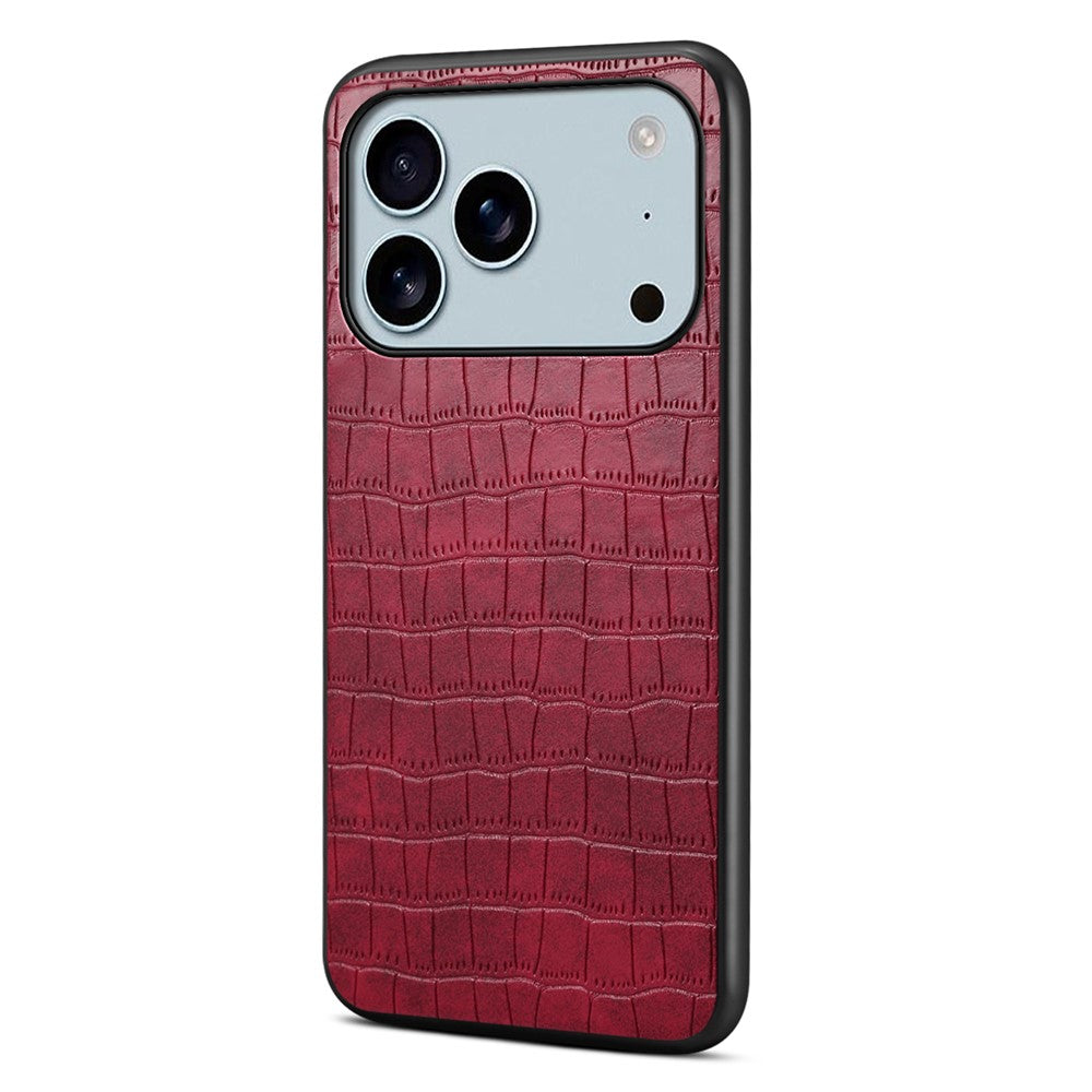 For iPhone 17 Pro Max Case Crocodile Texture Design Leather Slim Back Cover - Red