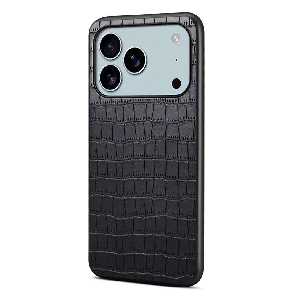 For iPhone 17 Pro Max Case Crocodile Texture Design Leather Slim Back Cover - Black