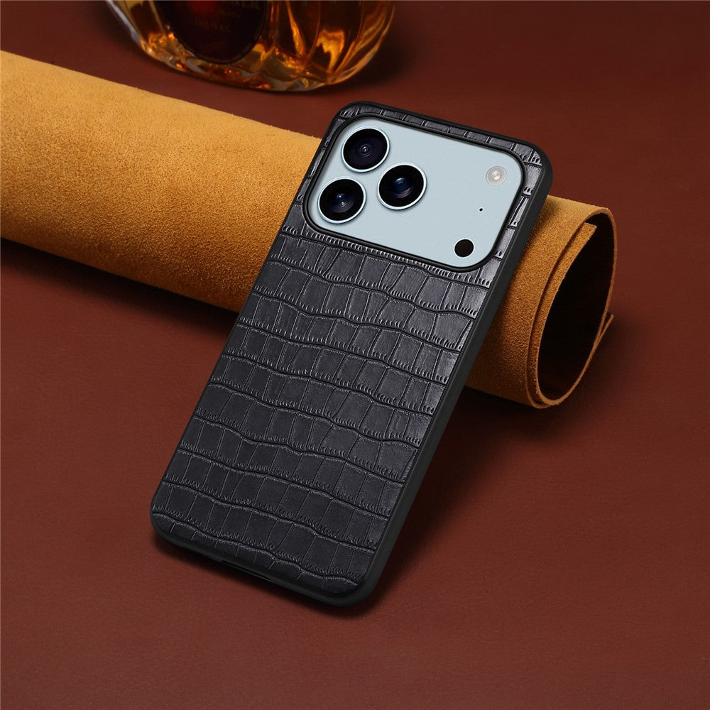 For iPhone 17 Pro Max Case Crocodile Texture Design Leather Slim Back Cover - Black