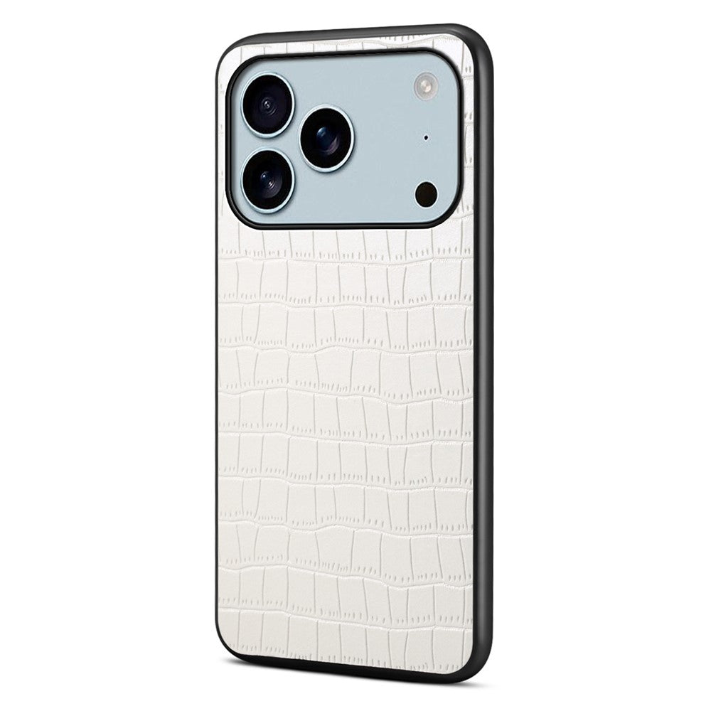 For iPhone 17 Pro Max Case Crocodile Texture Design Leather Slim Back Cover - White