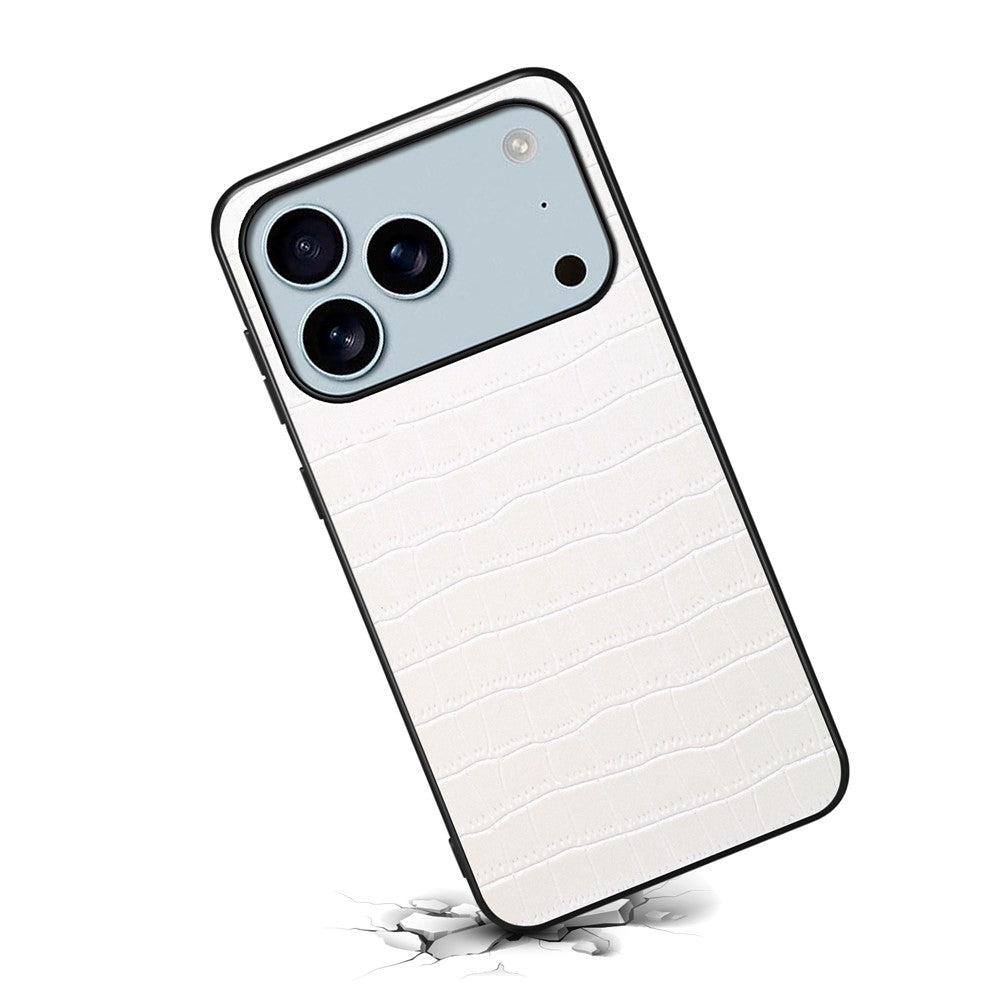 For iPhone 17 Pro Max Case Crocodile Texture Design Leather Slim Back Cover - White