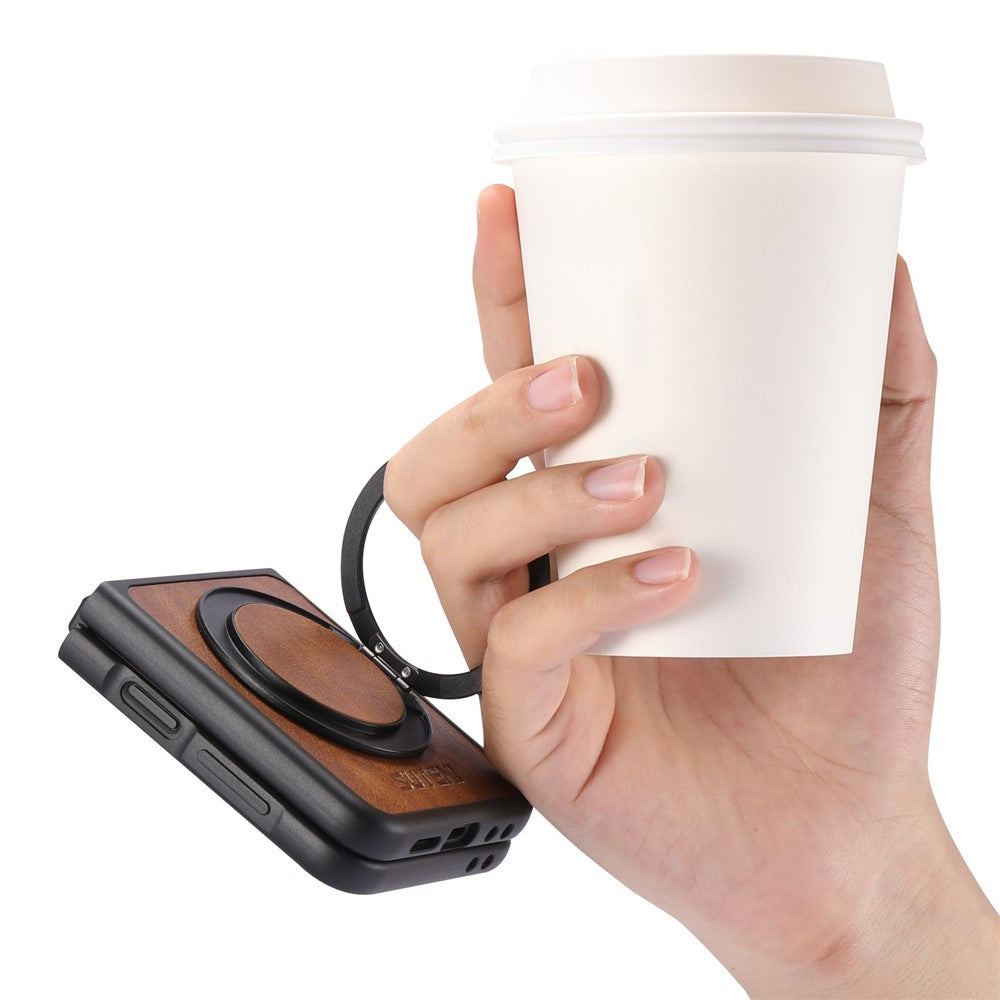 SUTENI G3 For Samsung Galaxy Z Flip7 FE 5G / Z Flip6 5G Case Compatible with MagSafe Waxy Texture Rotating Kickstand Leather Phone Back Cover - Brown