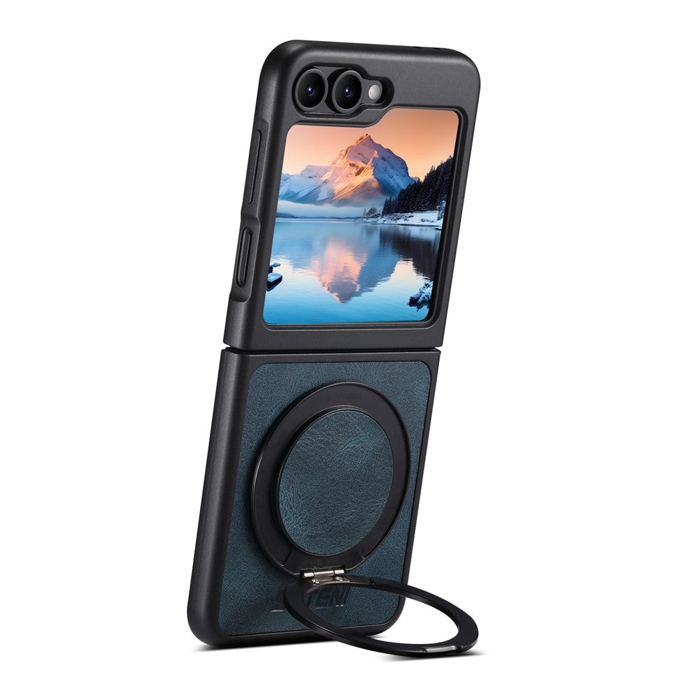 SUTENI G3 For Samsung Galaxy Z Flip7 FE 5G / Z Flip6 5G Case Compatible with MagSafe Waxy Texture Rotating Kickstand Leather Phone Back Cover - Blue