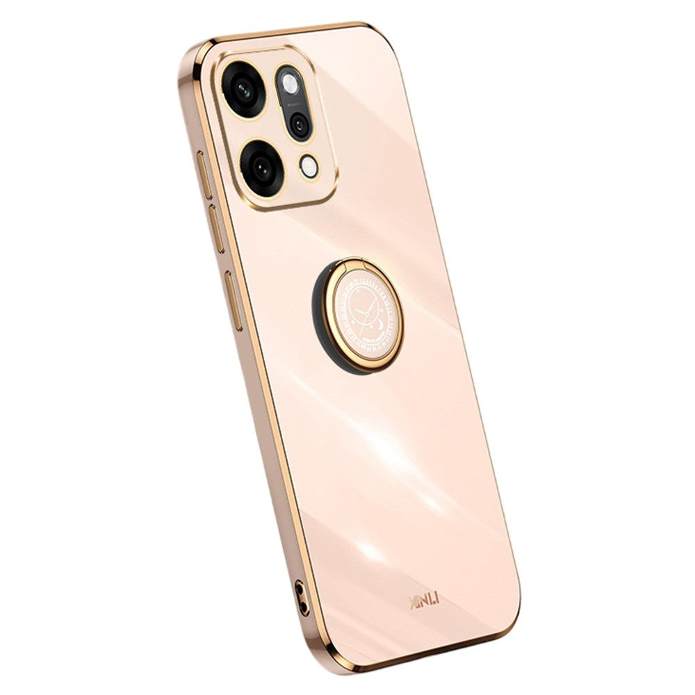 XINLI For Oppo Reno14 Pro 5G (Global) Case Ring Kickstand Electroplating TPU Phone Cover - Pink