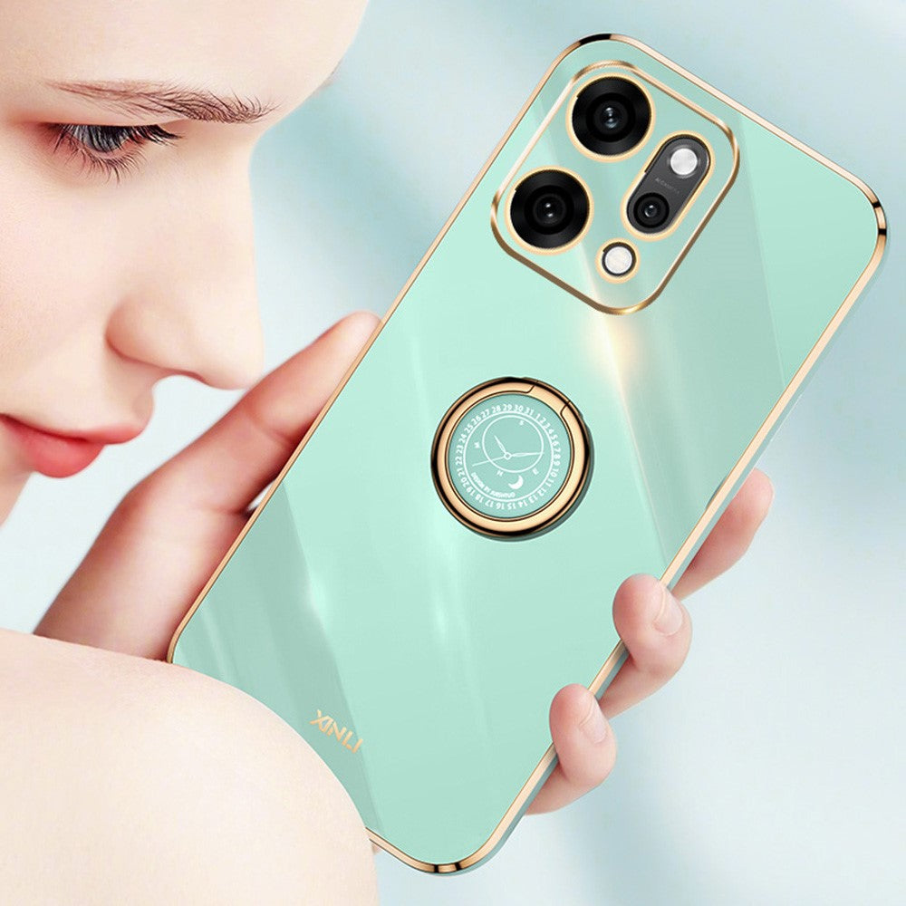 XINLI For Oppo Reno14 Pro 5G (Global) Case Ring Kickstand Electroplating TPU Phone Cover - Blue