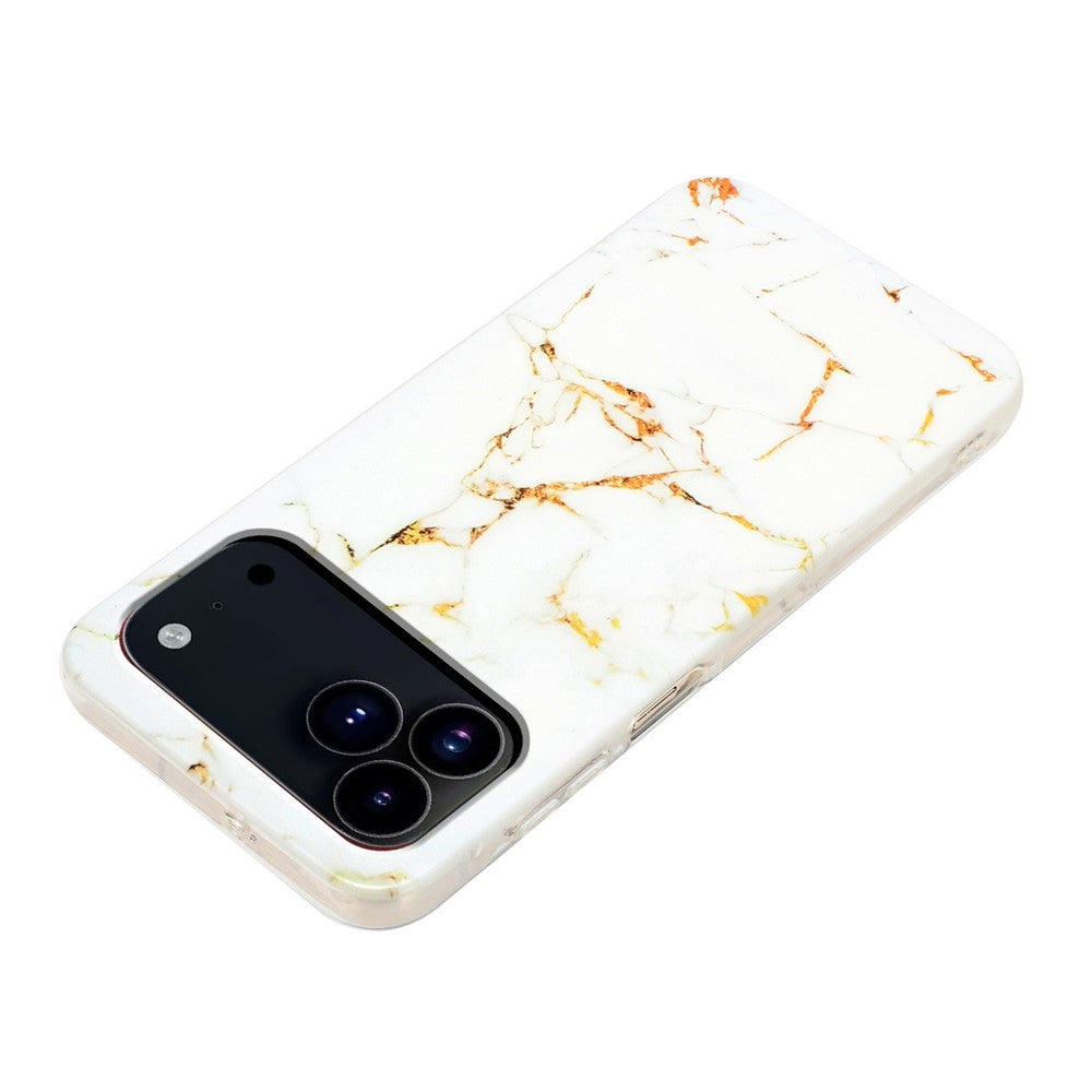For iPhone 17 Pro Max Case Marble Pattern Painted TPU Phone Back Cover - White