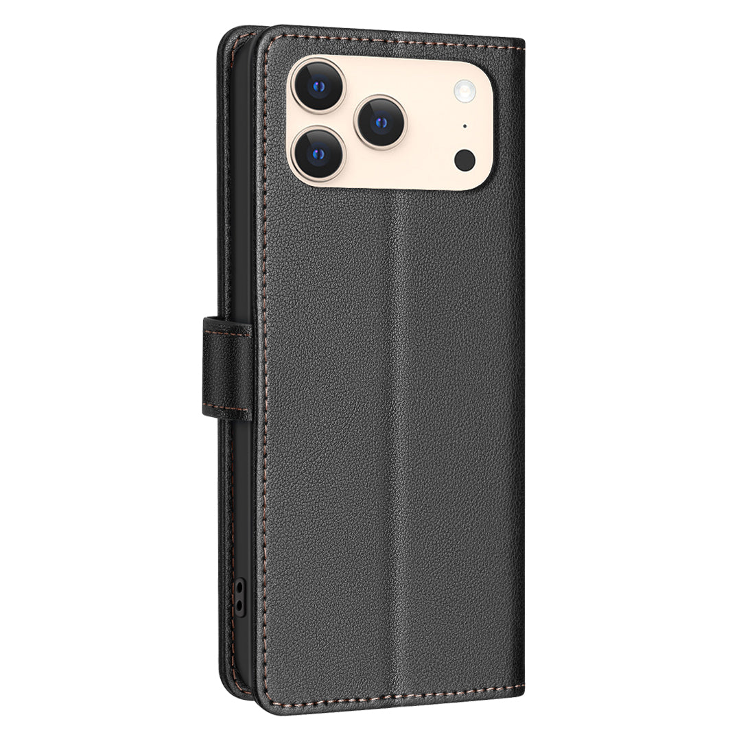 For iPhone 17 Pro Max Leather Case BINFEN COLOR BF32 Wallet RFID Blocking Phone Cover - Black