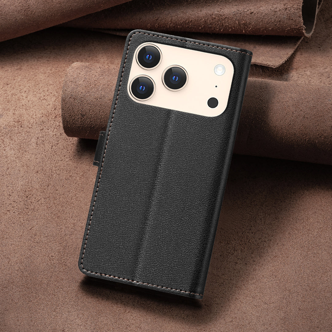 For iPhone 17 Pro Max Leather Case BINFEN COLOR BF32 Wallet RFID Blocking Phone Cover - Black