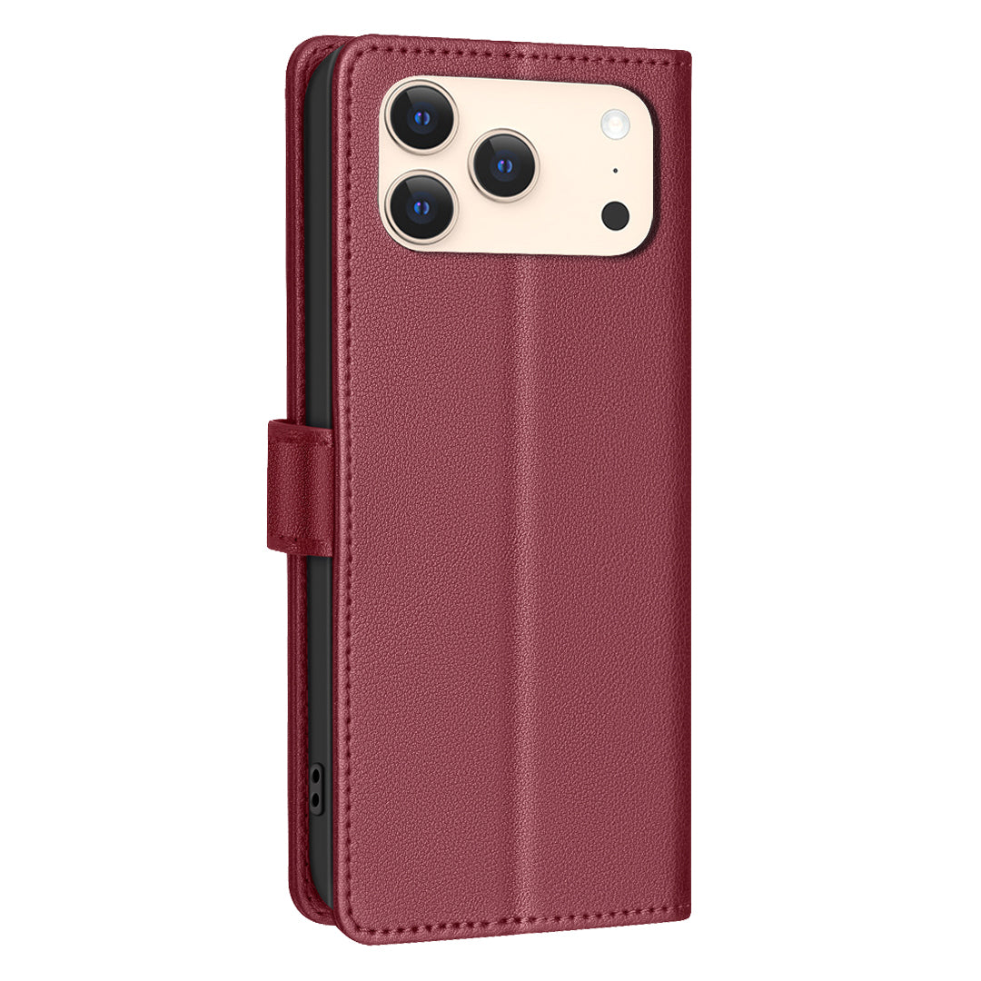 For iPhone 17 Pro Max Leather Case BINFEN COLOR BF32 Wallet RFID Blocking Phone Cover - Red
