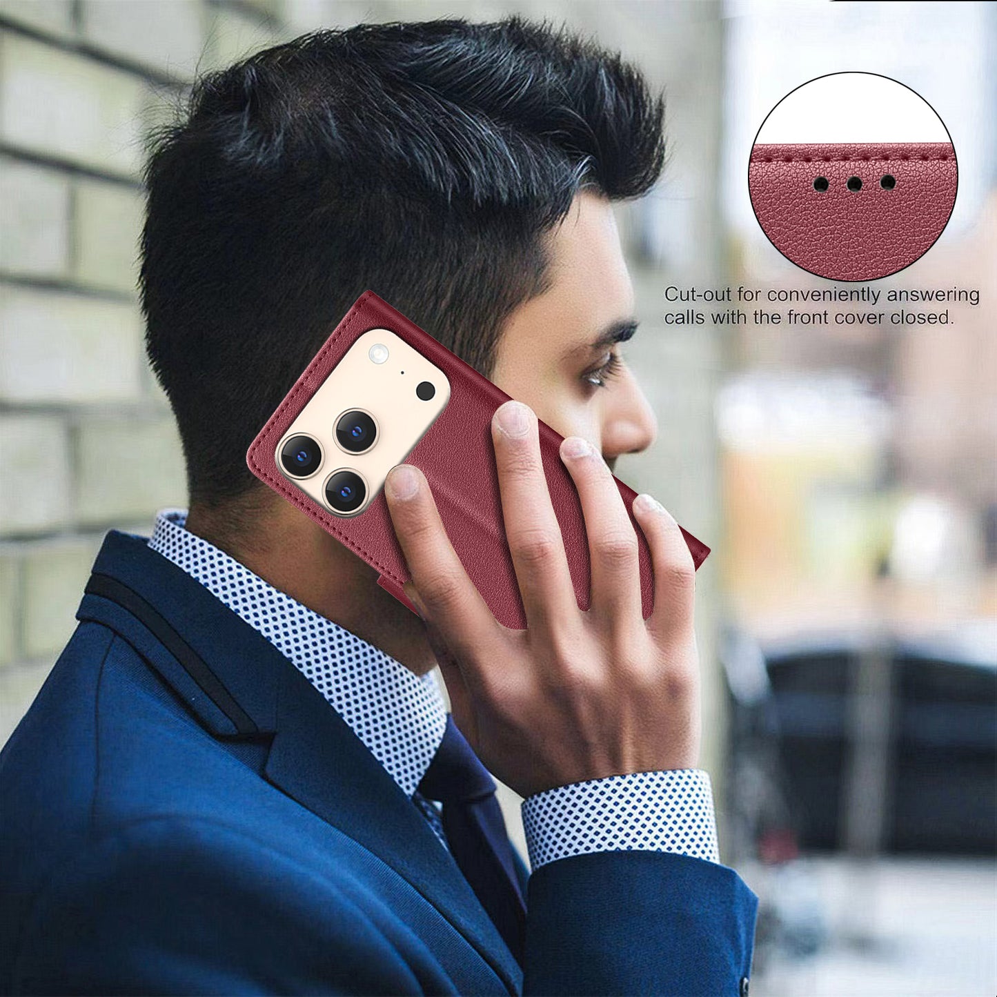 For iPhone 17 Pro Max Leather Case BINFEN COLOR BF32 Wallet RFID Blocking Phone Cover - Red