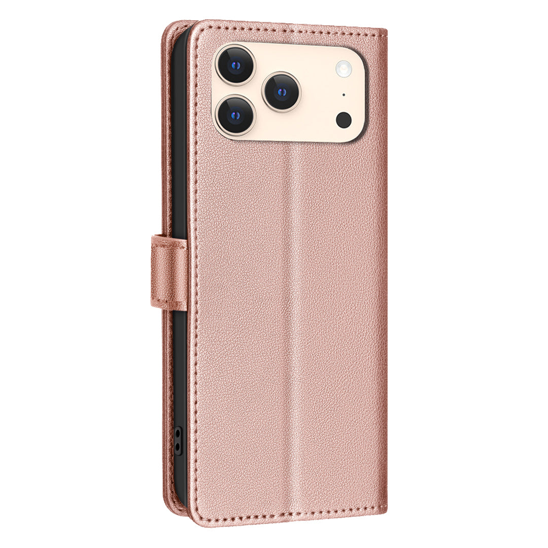 For iPhone 17 Pro Max Leather Case BINFEN COLOR BF32 Wallet RFID Blocking Phone Cover - Rose Gold