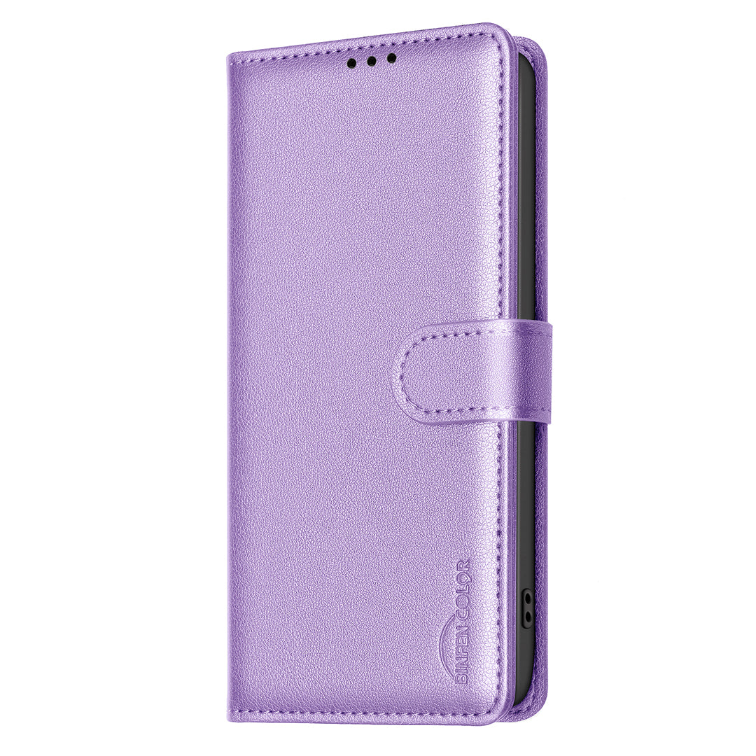 For iPhone 17 Pro Max Leather Case BINFEN COLOR BF32 Wallet RFID Blocking Phone Cover - Purple