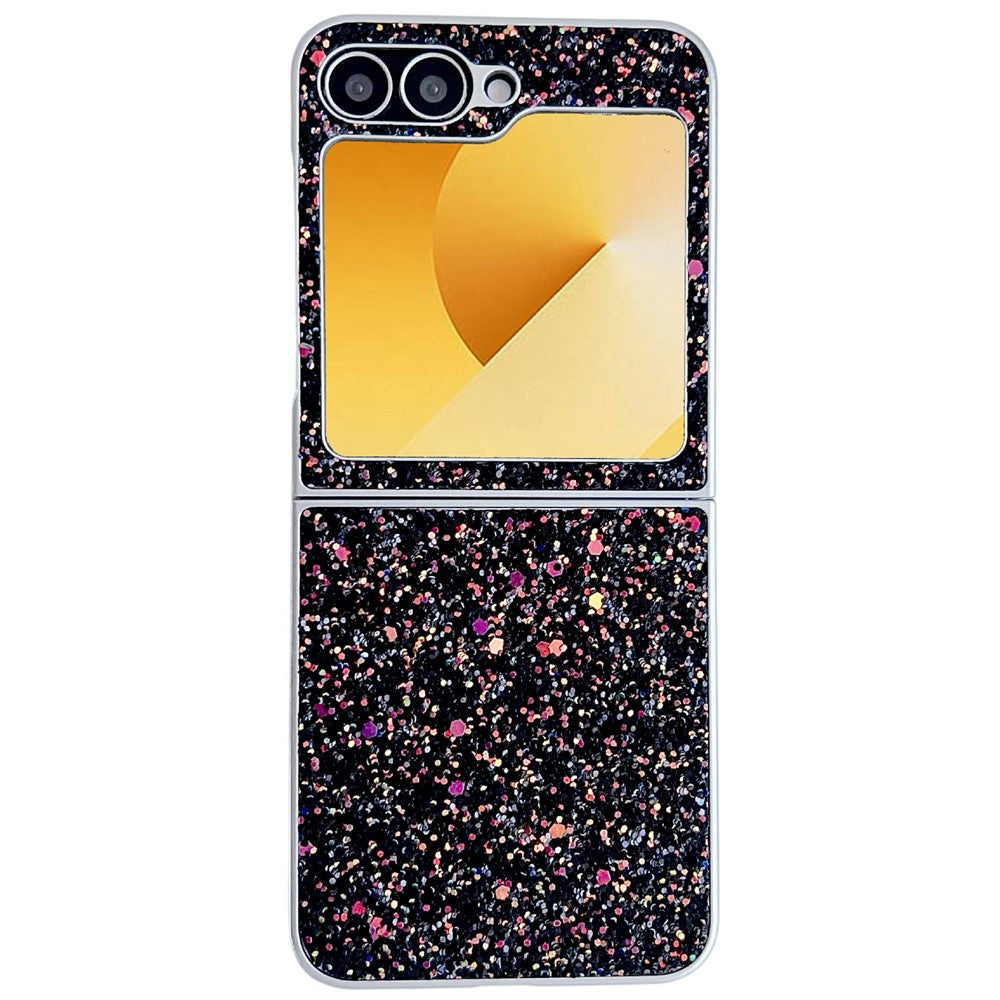 For Samsung Galaxy Z Flip7 FE 5G / Z Flip6 5G Case Rubberized Silver Edge Phantom Glitter Hard PC Phone Cover - Black