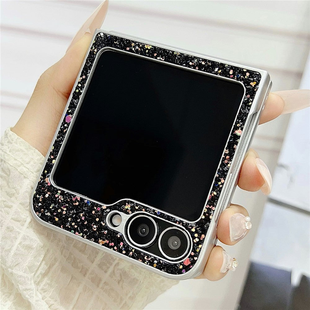 For Samsung Galaxy Z Flip7 FE 5G / Z Flip6 5G Case Rubberized Silver Edge Phantom Glitter Hard PC Phone Cover - Blue