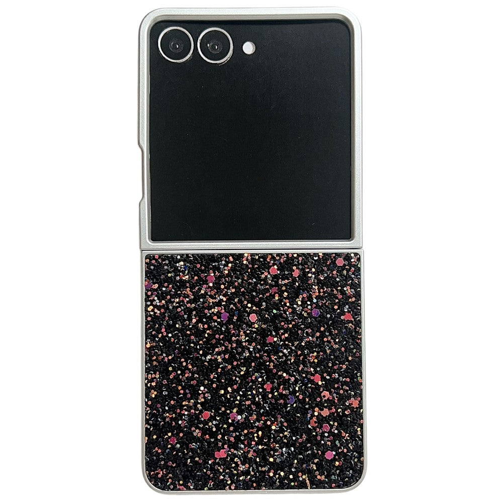For Samsung Galaxy Z Flip7 5G Case Rubberized Silver Edge Phantom Glitter Hard PC Phone Cover - Black