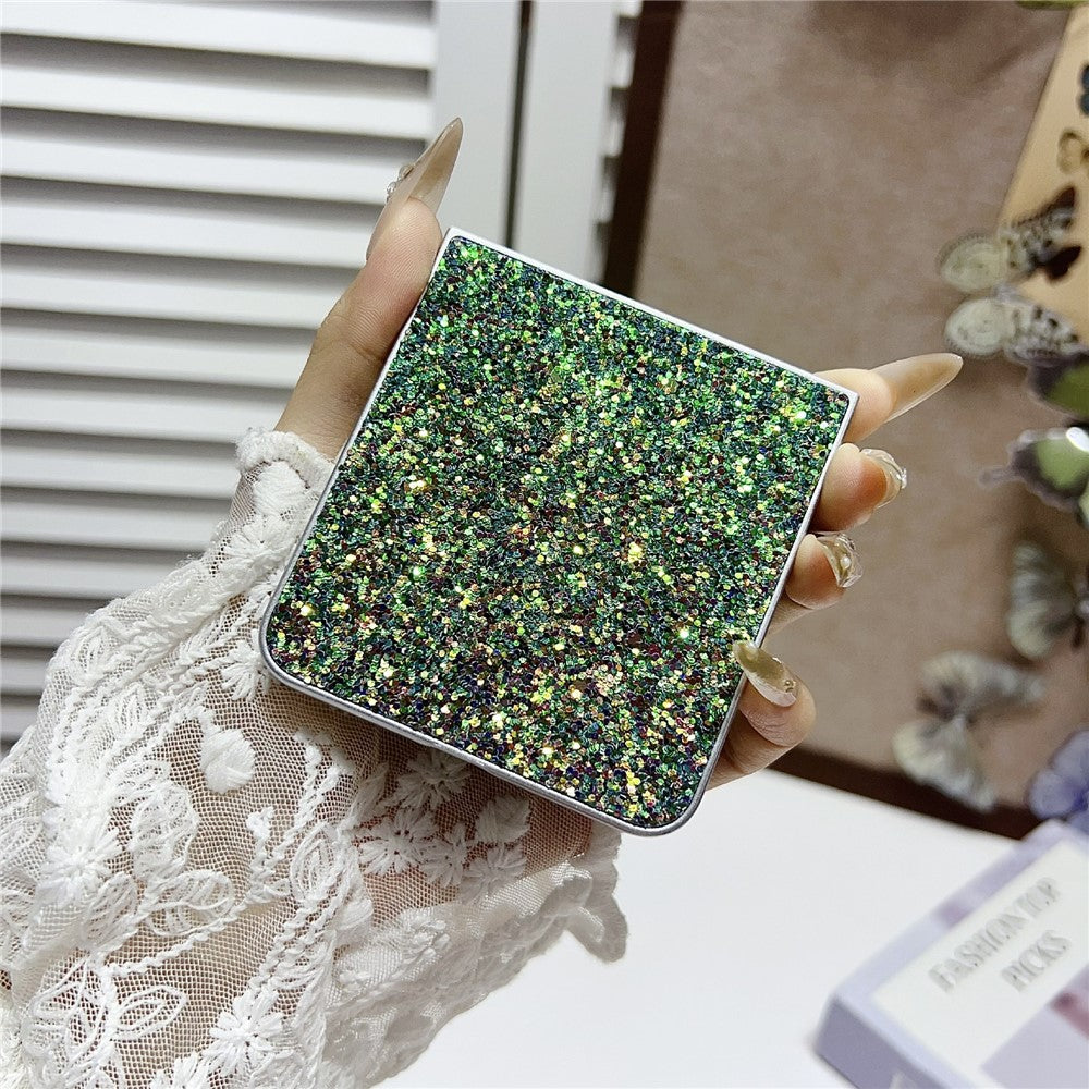 For Samsung Galaxy Z Flip7 5G Case Rubberized Silver Edge Phantom Glitter Hard PC Phone Cover - Black
