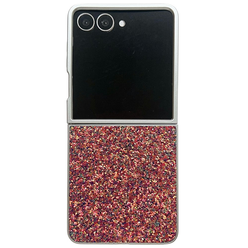 For Samsung Galaxy Z Flip7 5G Case Rubberized Silver Edge Phantom Glitter Hard PC Phone Cover - Pink