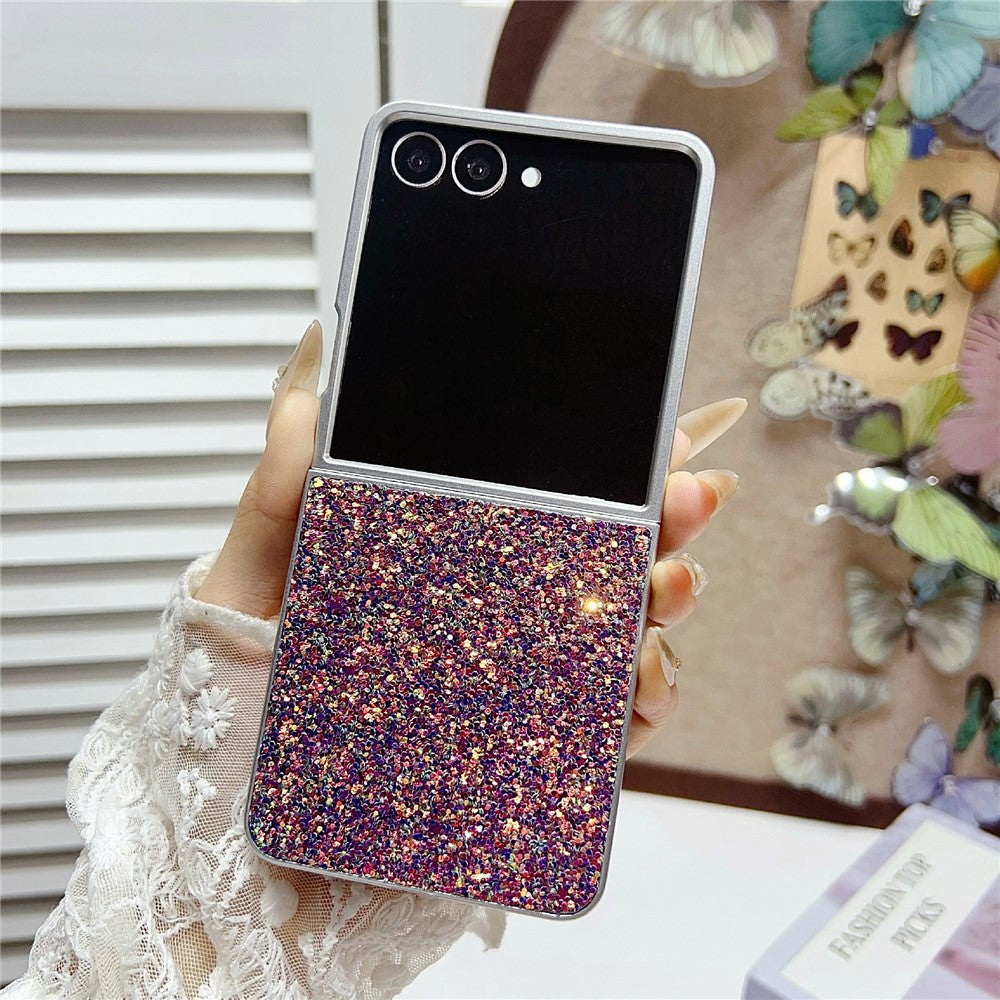 For Samsung Galaxy Z Flip7 5G Case Rubberized Silver Edge Phantom Glitter Hard PC Phone Cover - Pink