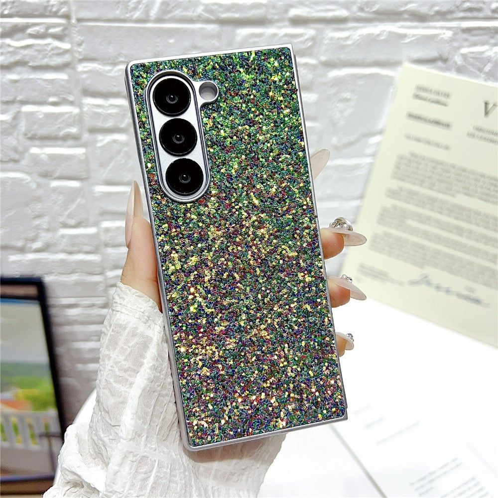 For Samsung Galaxy Z Fold7 5G Case Rubberized Silver Edge Phantom Glitter Hard PC Phone Cover - Green