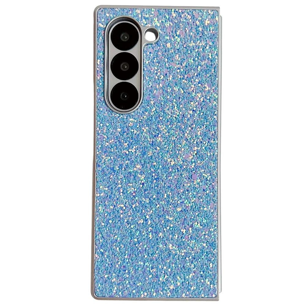 For Samsung Galaxy Z Fold7 5G Case Rubberized Silver Edge Phantom Glitter Hard PC Phone Cover - Blue