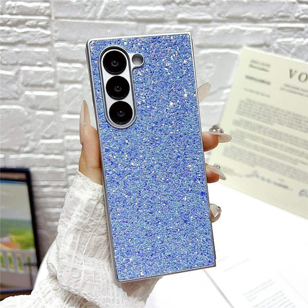 For Samsung Galaxy Z Fold7 5G Case Rubberized Silver Edge Phantom Glitter Hard PC Phone Cover - Blue