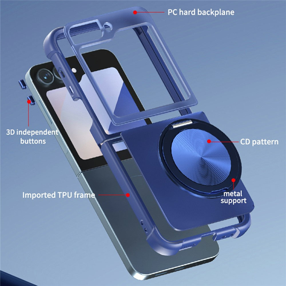 For Samsung Galaxy Z Flip7 FE 5G / Z Flip6 5G / Flip5 5G Magnetic Case CD Vein Kickstand Shockproof TPU + PC Phone Cover - Blue