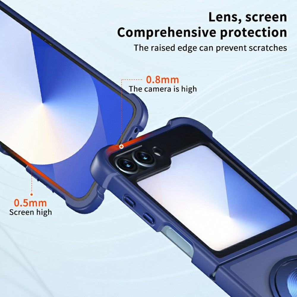 For Samsung Galaxy Z Flip7 FE 5G / Z Flip6 5G / Flip5 5G Magnetic Case CD Vein Kickstand Shockproof TPU + PC Phone Cover - Blue