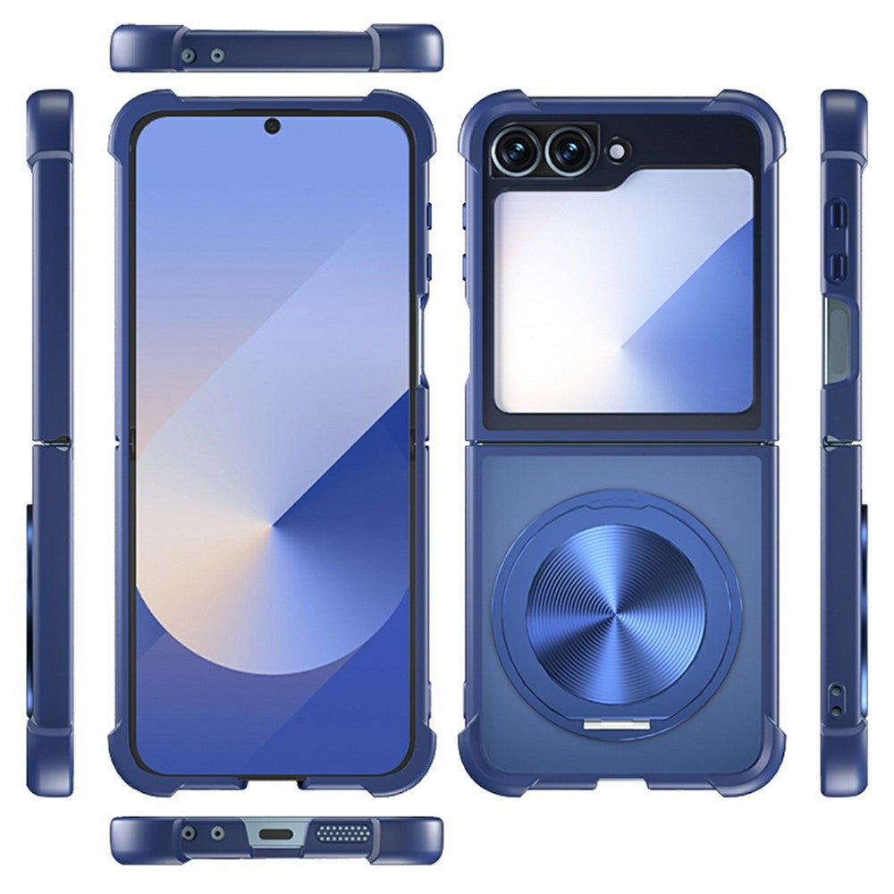 For Samsung Galaxy Z Flip7 FE 5G / Z Flip6 5G / Flip5 5G Magnetic Case CD Vein Kickstand Shockproof TPU + PC Phone Cover - Blue