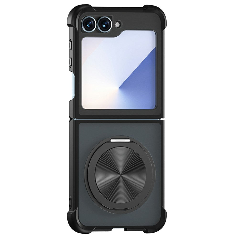 For Samsung Galaxy Z Flip7 FE 5G / Z Flip6 5G / Flip5 5G Magnetic Case CD Vein Kickstand Shockproof TPU + PC Phone Cover - Black