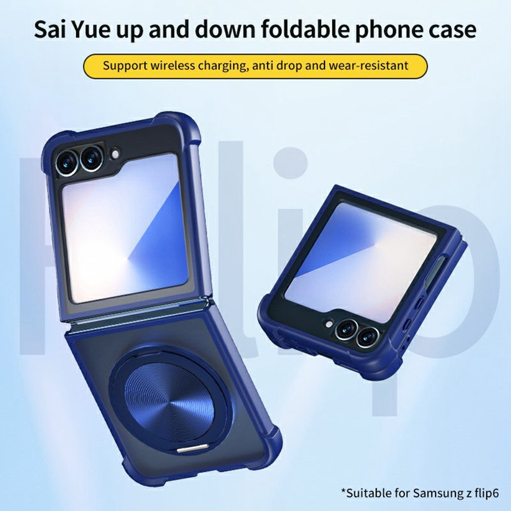 For Samsung Galaxy Z Flip7 FE 5G / Z Flip6 5G / Flip5 5G Magnetic Case CD Vein Kickstand Shockproof TPU + PC Phone Cover - Black