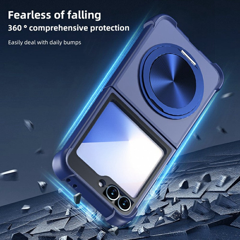 For Samsung Galaxy Z Flip7 FE 5G / Z Flip6 5G / Flip5 5G Magnetic Case CD Vein Kickstand Shockproof TPU + PC Phone Cover - Black