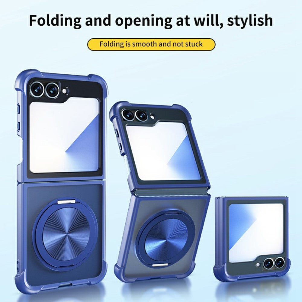 For Samsung Galaxy Z Flip7 FE 5G / Z Flip6 5G / Flip5 5G Magnetic Case CD Vein Kickstand Shockproof TPU + PC Phone Cover - Black