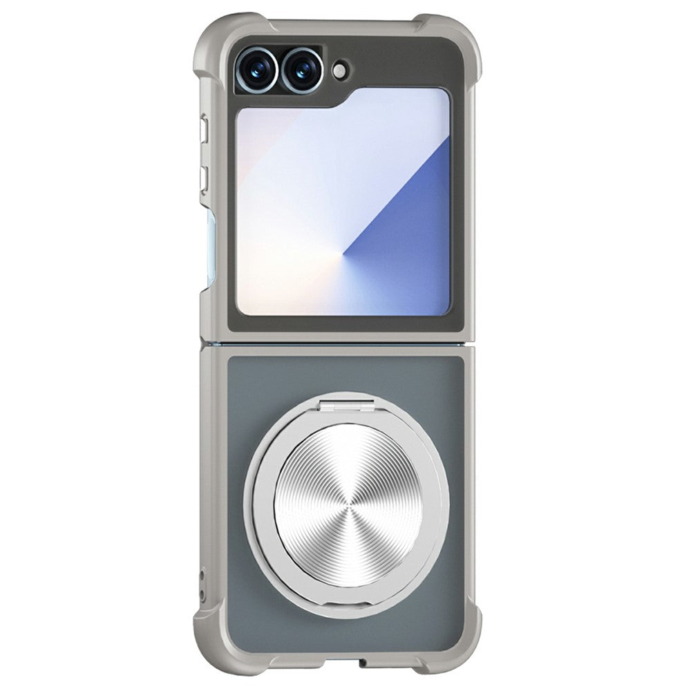 For Samsung Galaxy Z Flip7 FE 5G / Z Flip6 5G / Flip5 5G Magnetic Case CD Vein Kickstand Shockproof TPU + PC Phone Cover - Grey