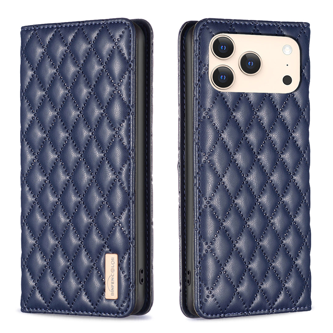 For iPhone 17 Pro Max Case with Card Holder BINFEN COLOR PU Leather Phone Stand Cover - Blue