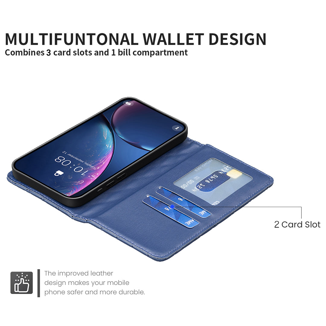 For iPhone 17 Pro Max Case with Card Holder BINFEN COLOR PU Leather Phone Stand Cover - Blue