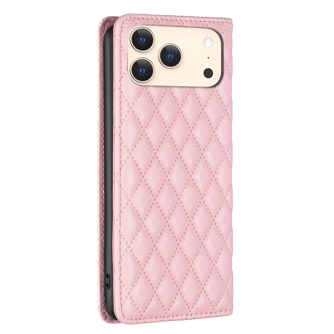 For iPhone 17 Pro Max Case with Card Holder BINFEN COLOR PU Leather Phone Stand Cover - Pink