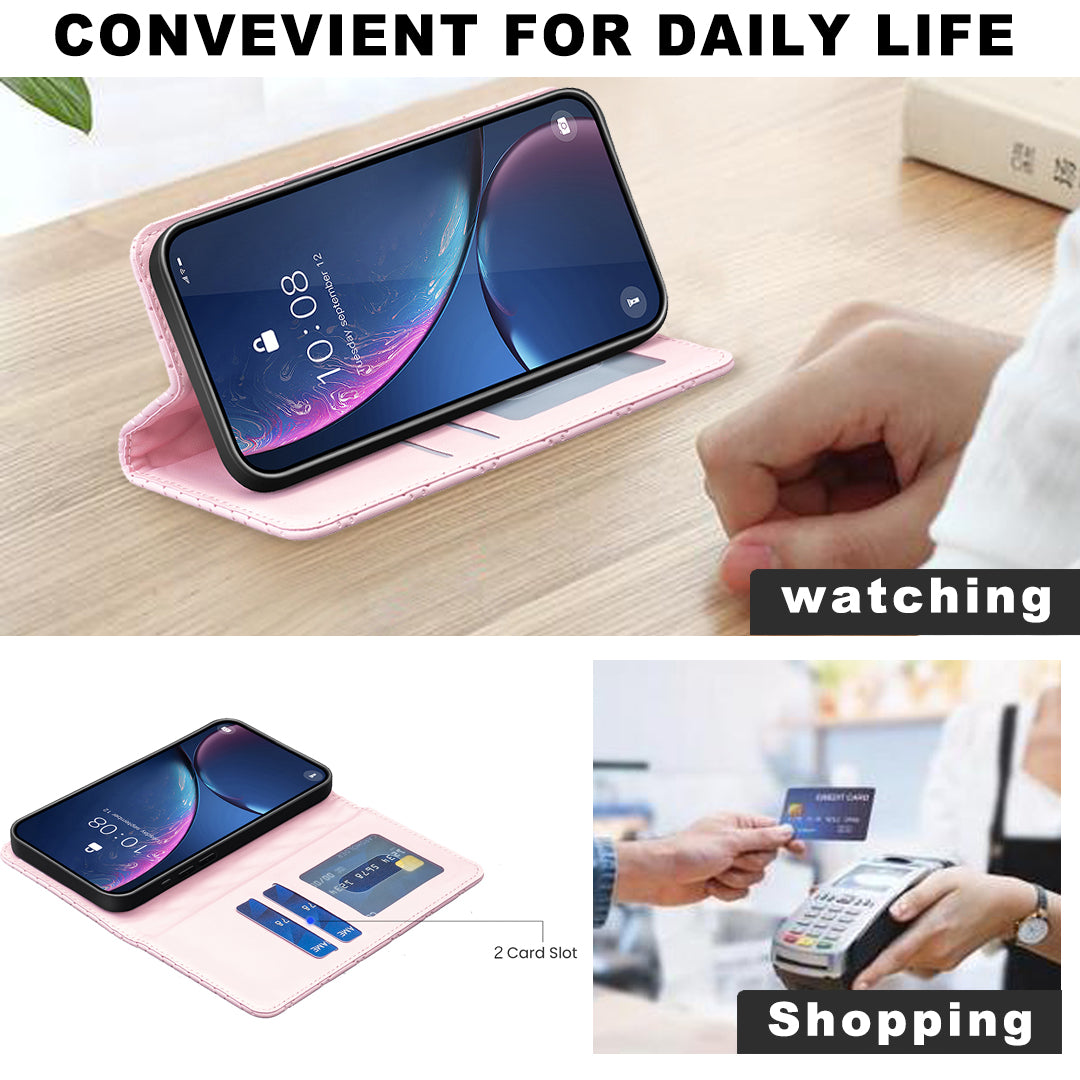 For iPhone 17 Pro Max Case with Card Holder BINFEN COLOR PU Leather Phone Stand Cover - Pink