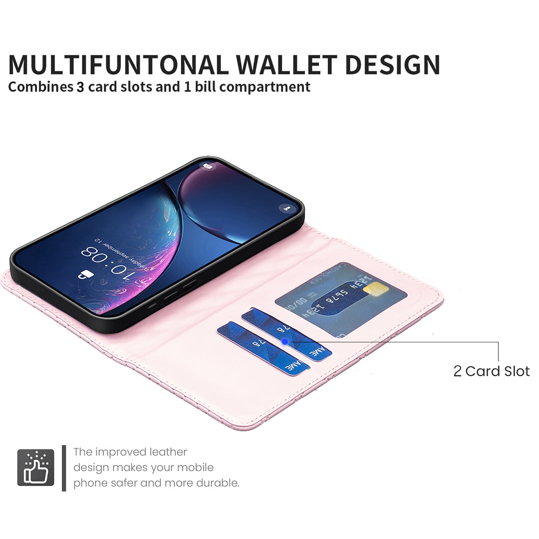 For iPhone 17 Pro Max Case with Card Holder BINFEN COLOR PU Leather Phone Stand Cover - Pink