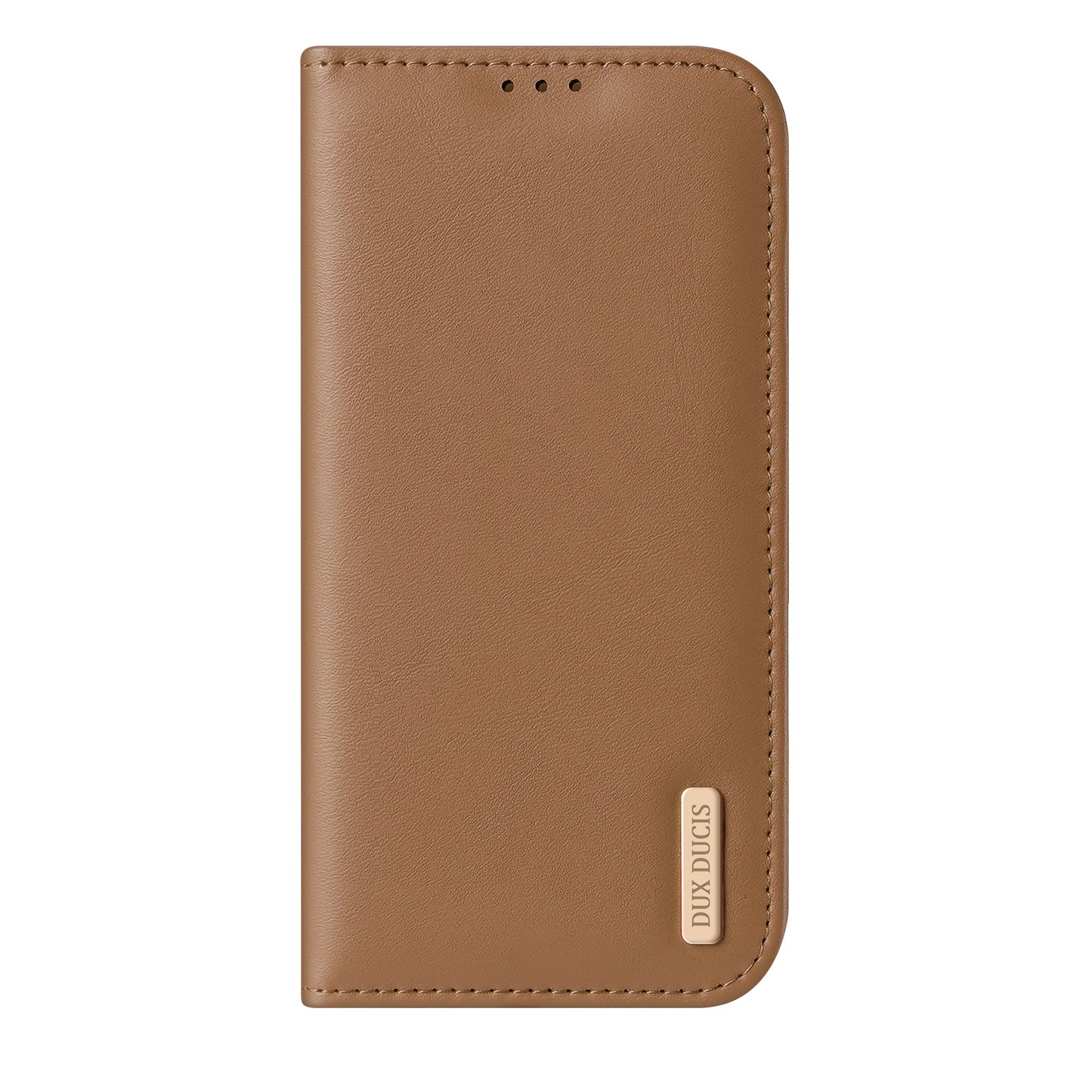 For iPhone 17 Pro Max Case DUX DUCIS Hivo Series Cowhide Leather RFID Blocking Wallet Stand Flip Phone Cover - Brown