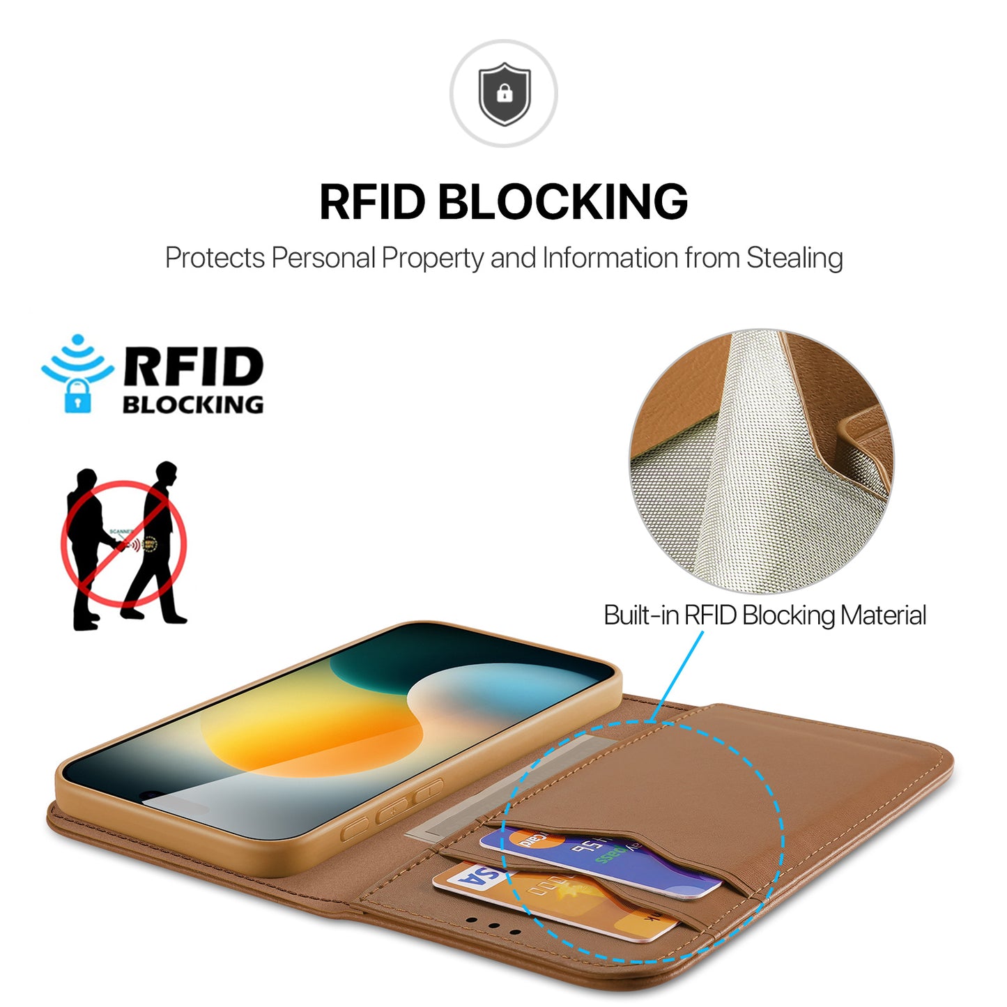 For iPhone 17 Pro Max Case DUX DUCIS Hivo Series Cowhide Leather RFID Blocking Wallet Stand Flip Phone Cover - Brown