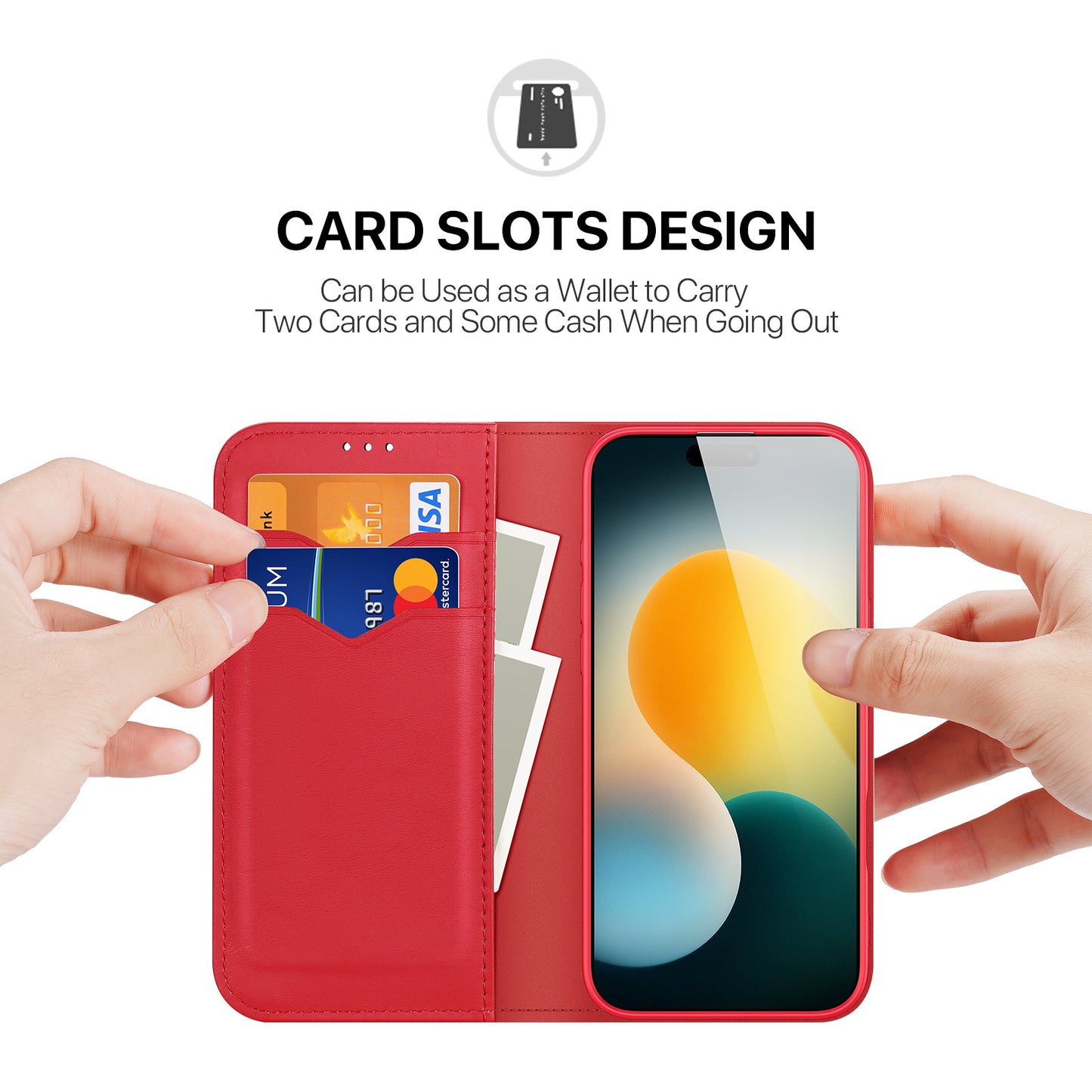 For iPhone 17 Pro Max Case DUX DUCIS Hivo Series Cowhide Leather RFID Blocking Wallet Stand Flip Phone Cover - Red