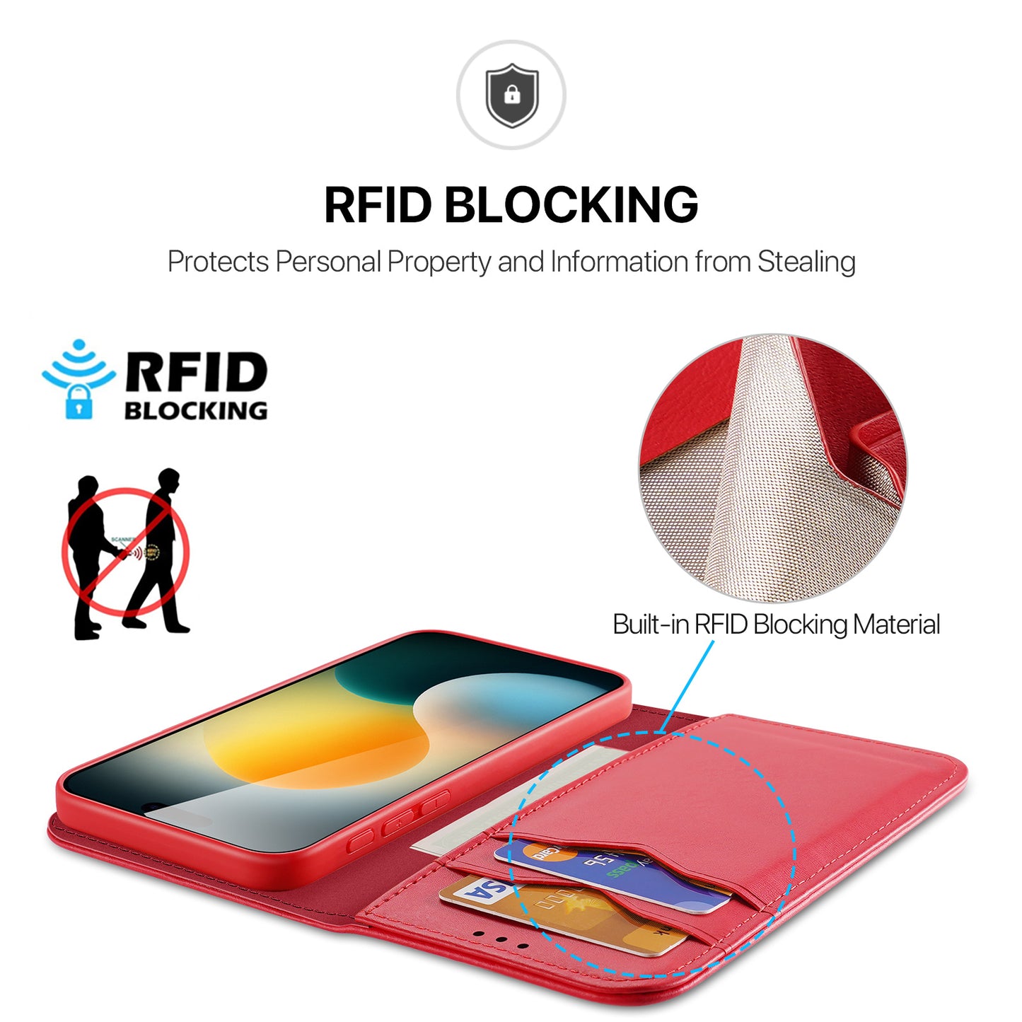 For iPhone 17 Pro Max Case DUX DUCIS Hivo Series Cowhide Leather RFID Blocking Wallet Stand Flip Phone Cover - Red