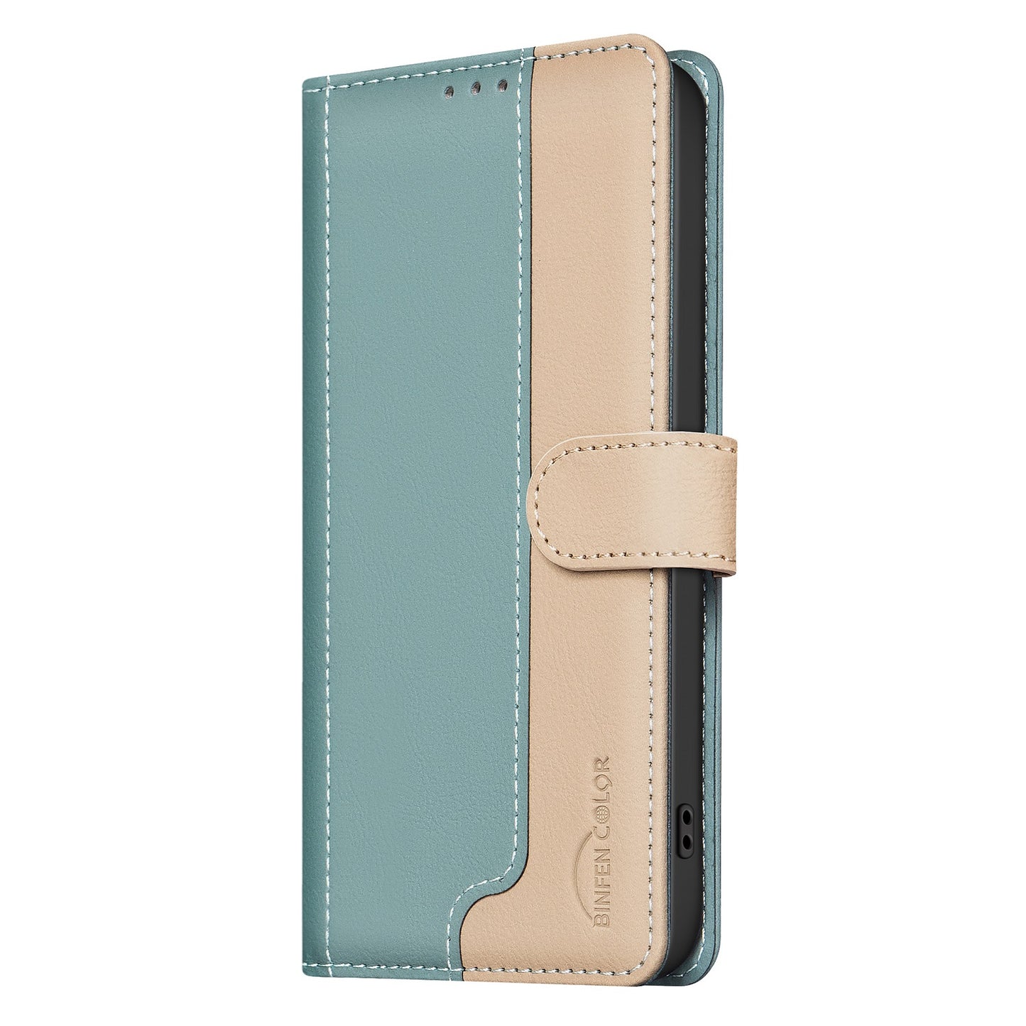 For iPhone 17 Pro Max Leather Case BINFEN COLOR Splicing Color RFID Blocking Wallet Stand Phone Cover - Green