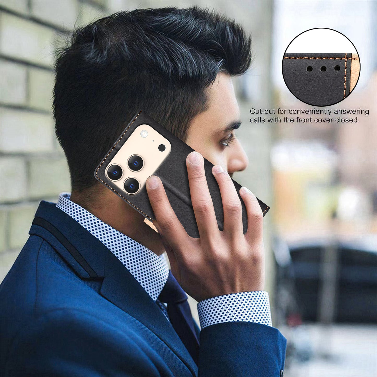 For iPhone 17 Pro Max Leather Case BINFEN COLOR Splicing Color RFID Blocking Wallet Stand Phone Cover - Black