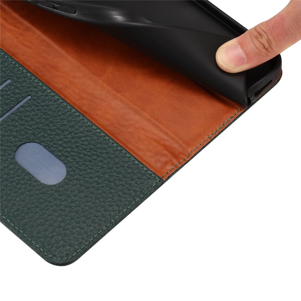 For iPhone 17 Pro Max Case Wallet Stand Litchi Texture Genuine Cow Leather Flip Phone Cover - Green