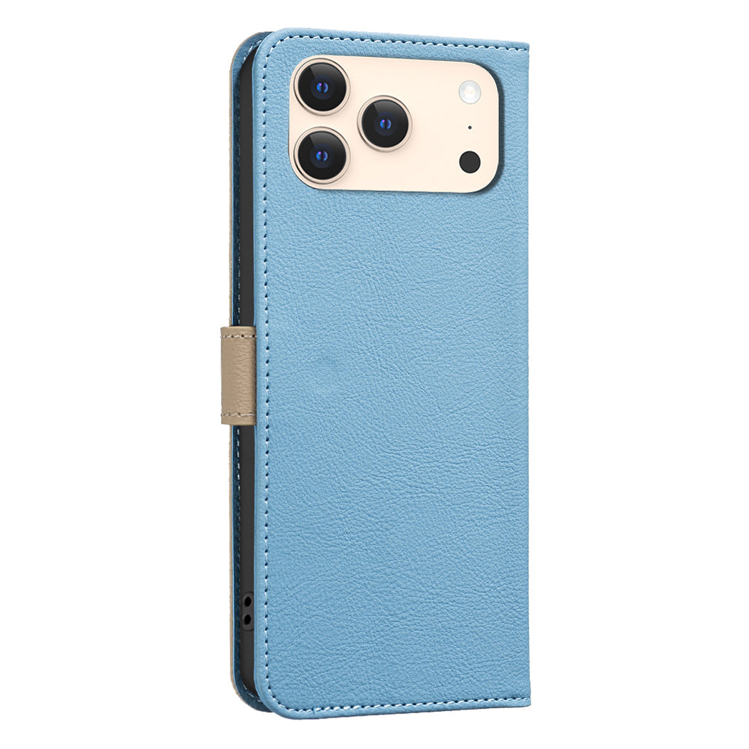 For iPhone 17 Pro Max Leather Case BINFEN COLOR BF36 Floral Pattern Phone Cover RFID Blocking Wallet Stand - Baby Blue