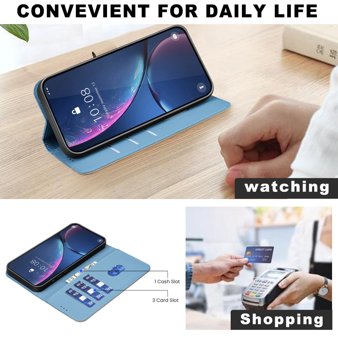 For iPhone 17 Pro Max Leather Case BINFEN COLOR BF36 Floral Pattern Phone Cover RFID Blocking Wallet Stand - Baby Blue