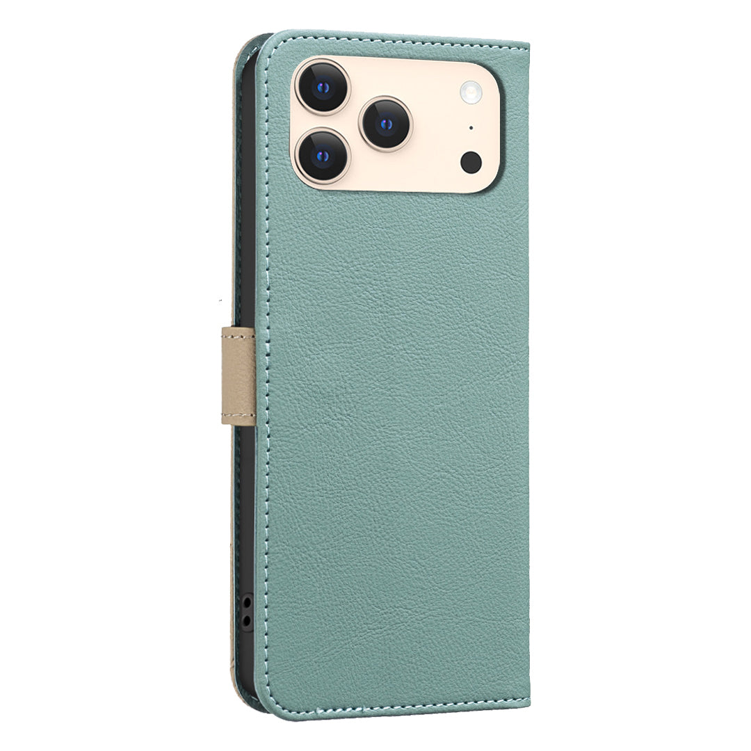 For iPhone 17 Pro Max Leather Case BINFEN COLOR BF36 Floral Pattern Phone Cover RFID Blocking Wallet Stand - Green