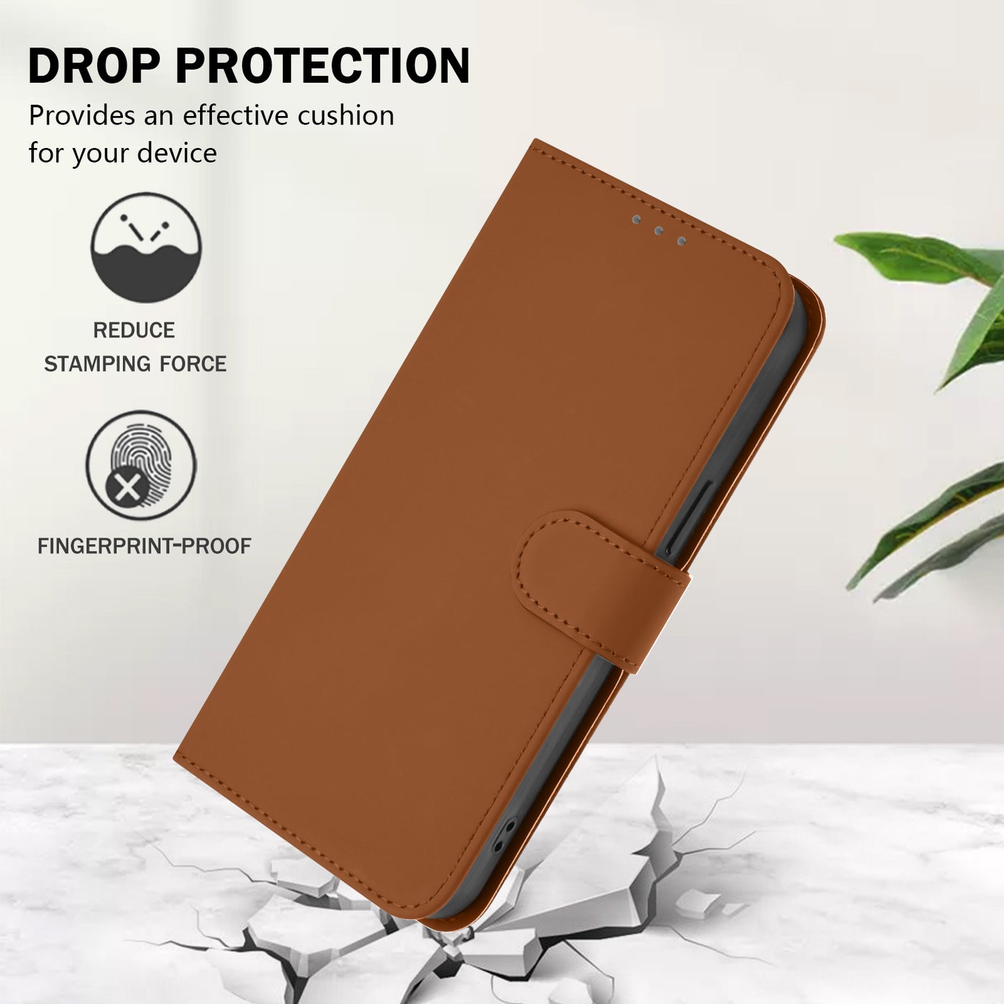 For iPhone 17 Pro Max Case Solid Color Wallet Leather Phone Cover with Strap - Brown